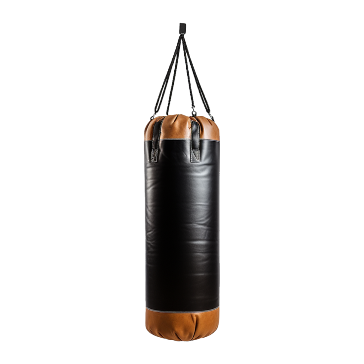 a black and orange punching bag on a white background
