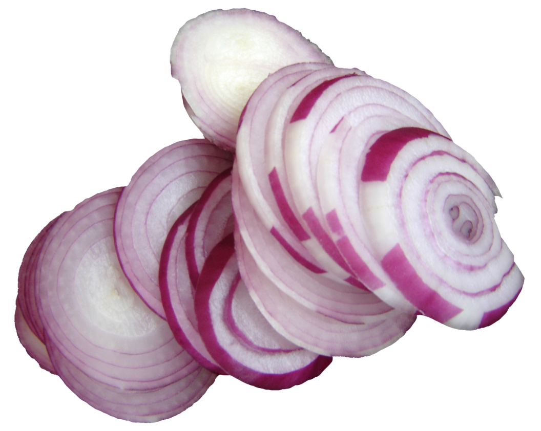 a close up of sliced red onions