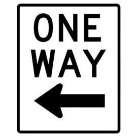 a one way sign with an arrow pointing left
