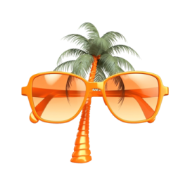 a pair of sunglasses with palm trees in the background