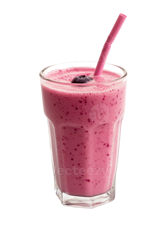 a glass with a pink smoothie in it