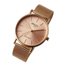 a rose gold watch on a white background