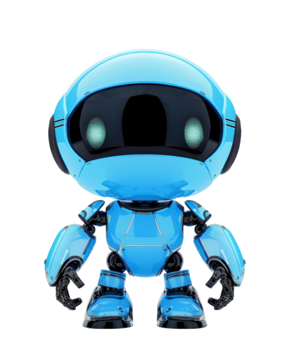 a blue robot with glowing eyes