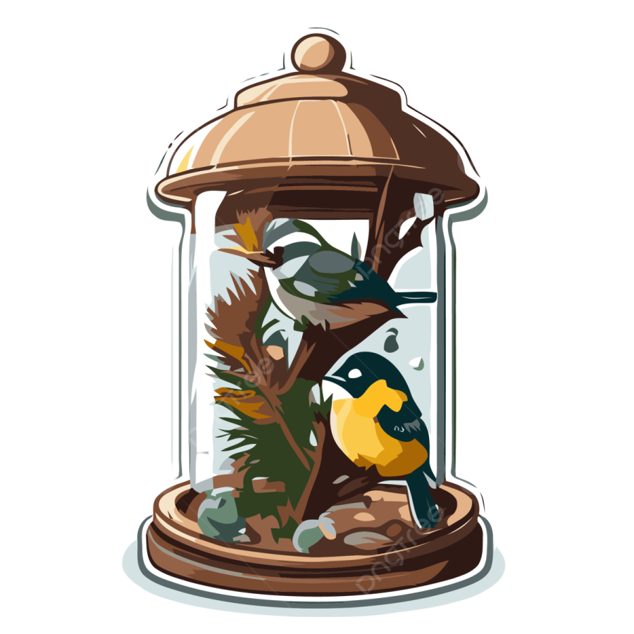 an illustration of a bird in a glass jar