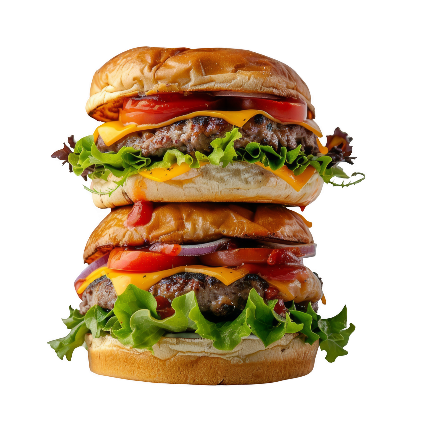 three cheeseburgs stacked on top of each other one