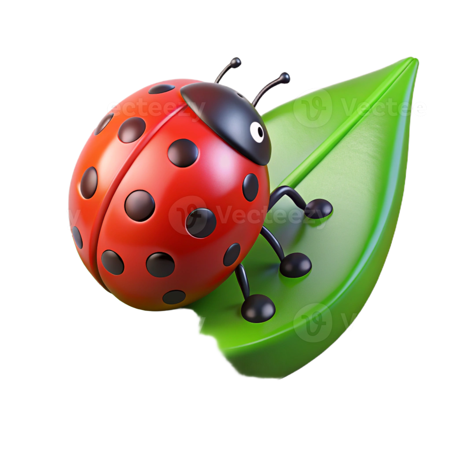 a ladybird sitting on top of a green leaf