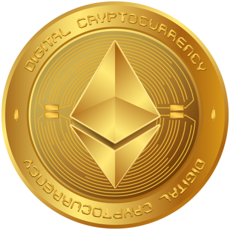 a gold coin with the ether logo