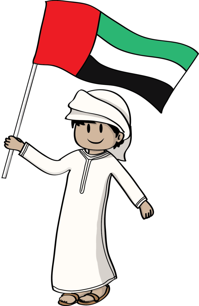 a cartoon character holding the uae flag