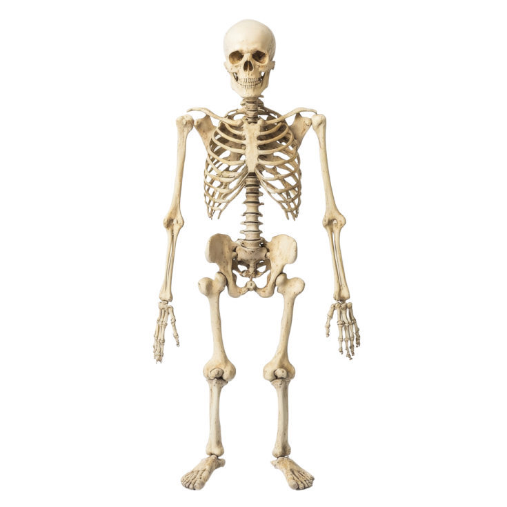 a human skeleton on a white background