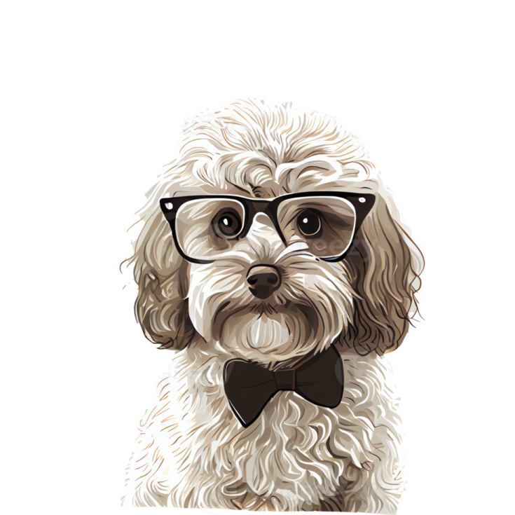 a dog with glasses and a bow tie