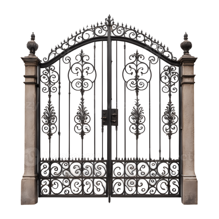 a wrought iron gate on a white background