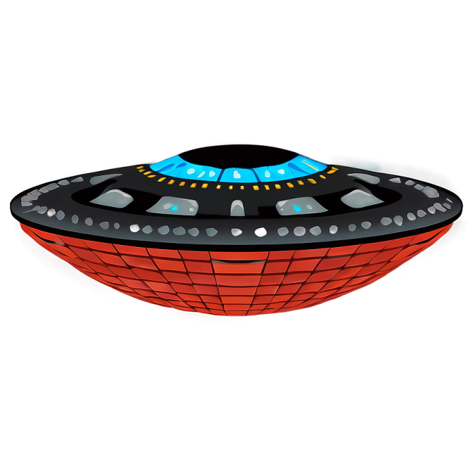 a red and black ufo ship with blue lights
