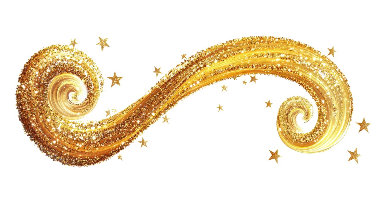 a gold swirl with stars on it