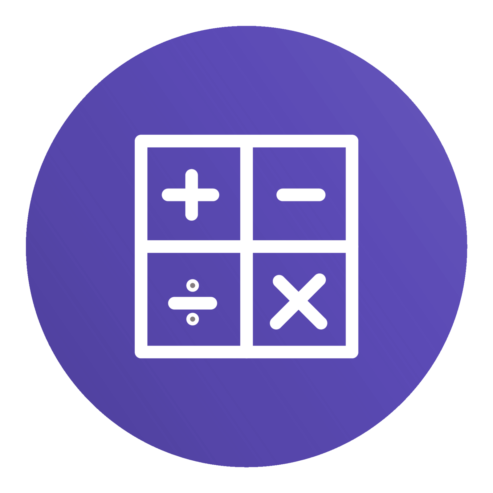 a purple circle with an image of two squares and a cross