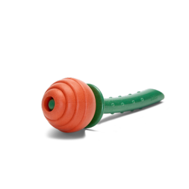 a green and orange ear plug with a white background