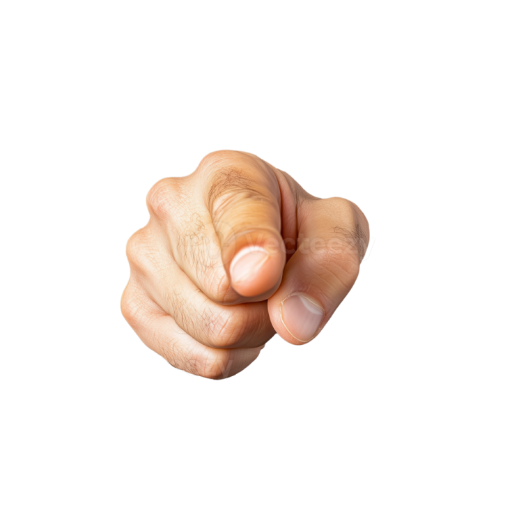 a man's hand pointing at the camera