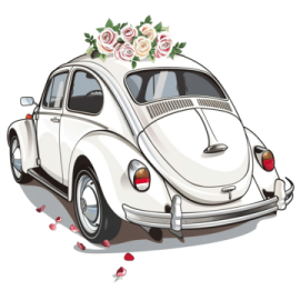 a white car with flowers on the hood