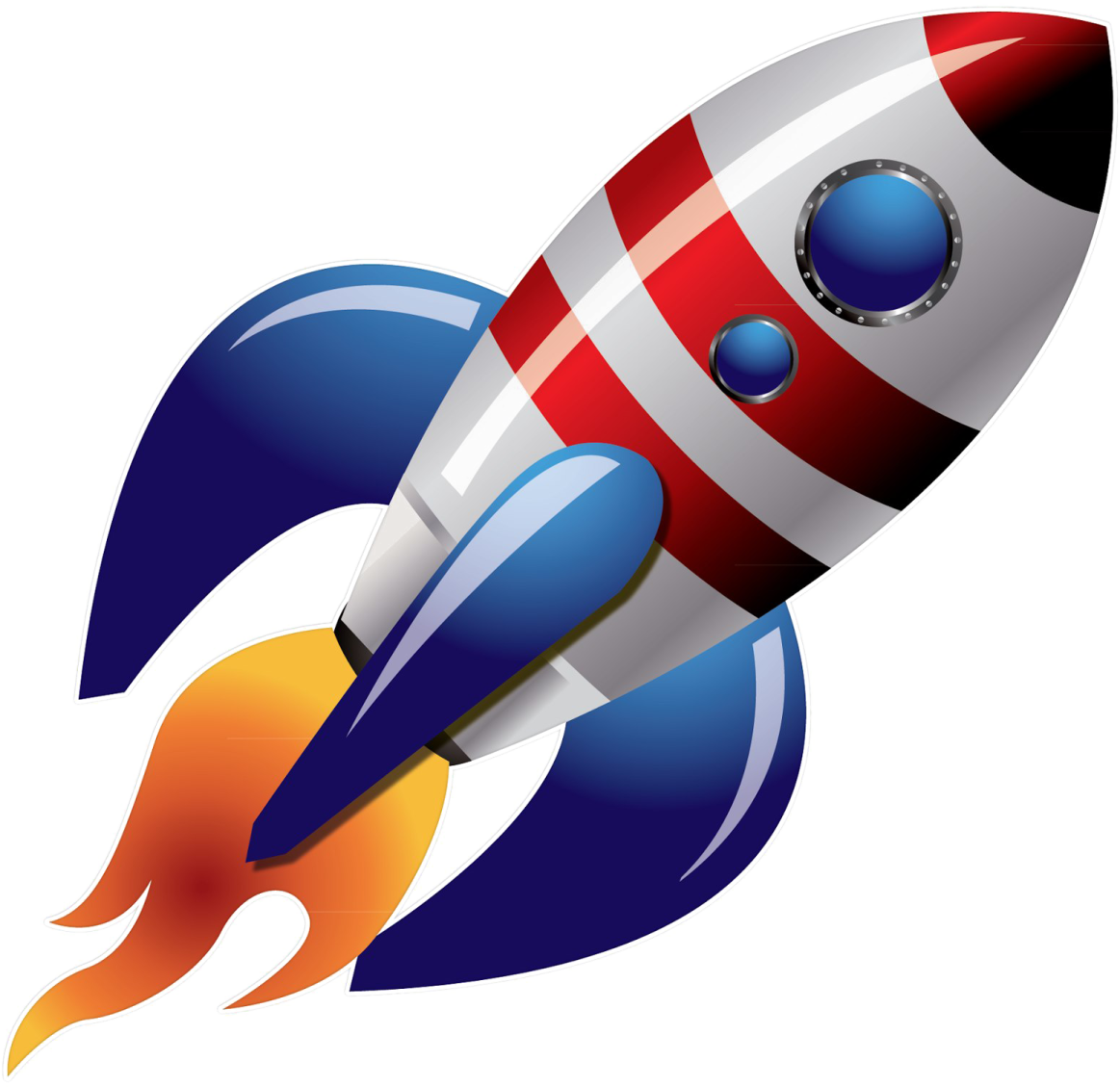 a rocket with a red, white and blue tail