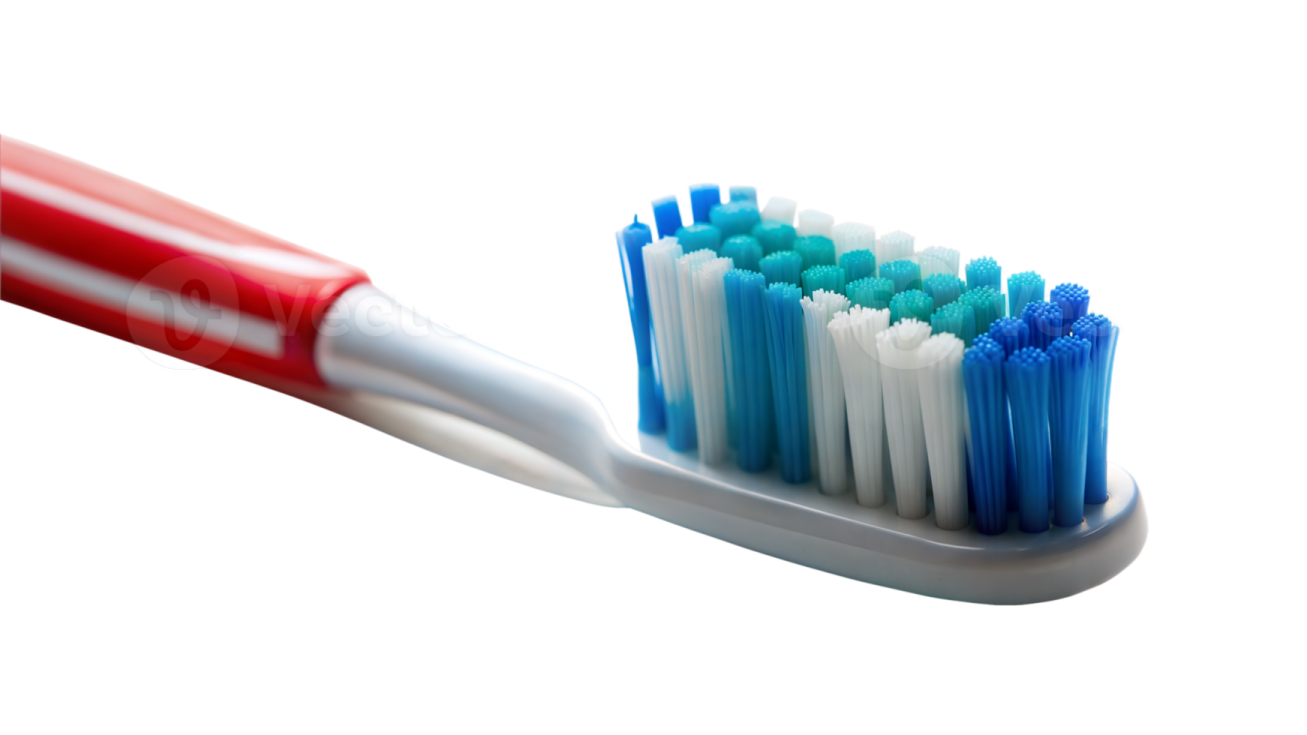 a toothbrush with blue and white brushes