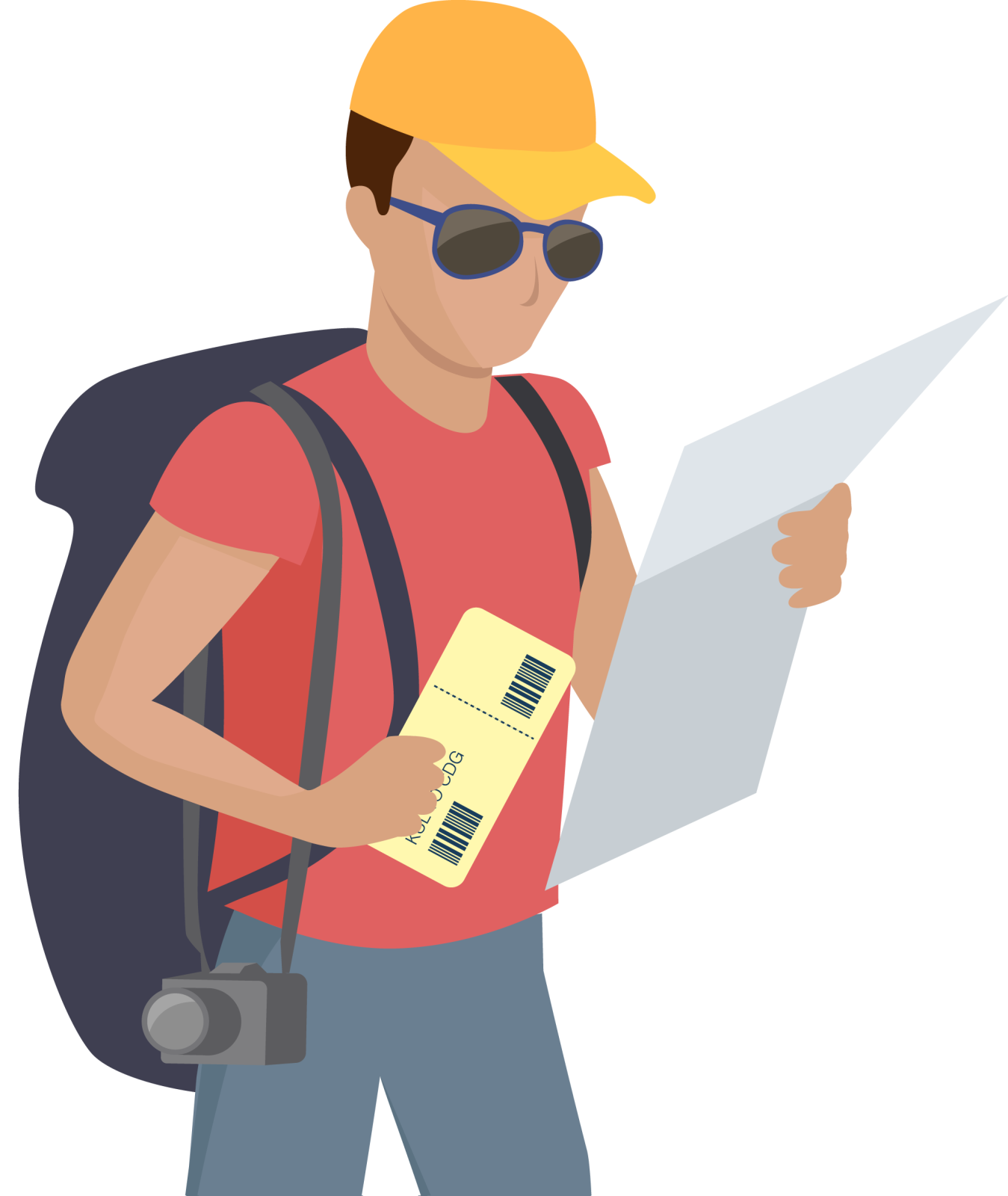 a man with a backpack and a passport