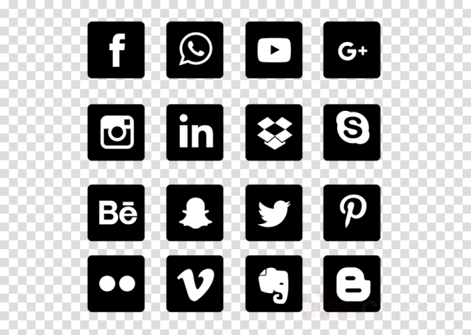 a set of black and white social icons on a transparent background