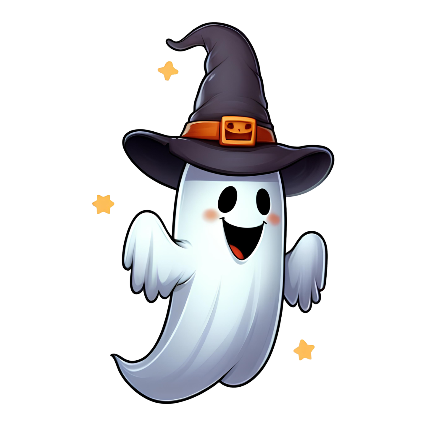 a cartoon ghost with a witch hat