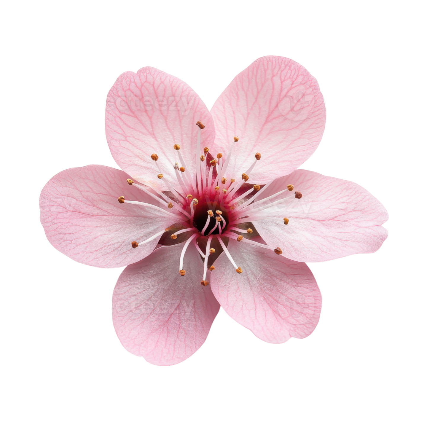 a pink flower on a white background