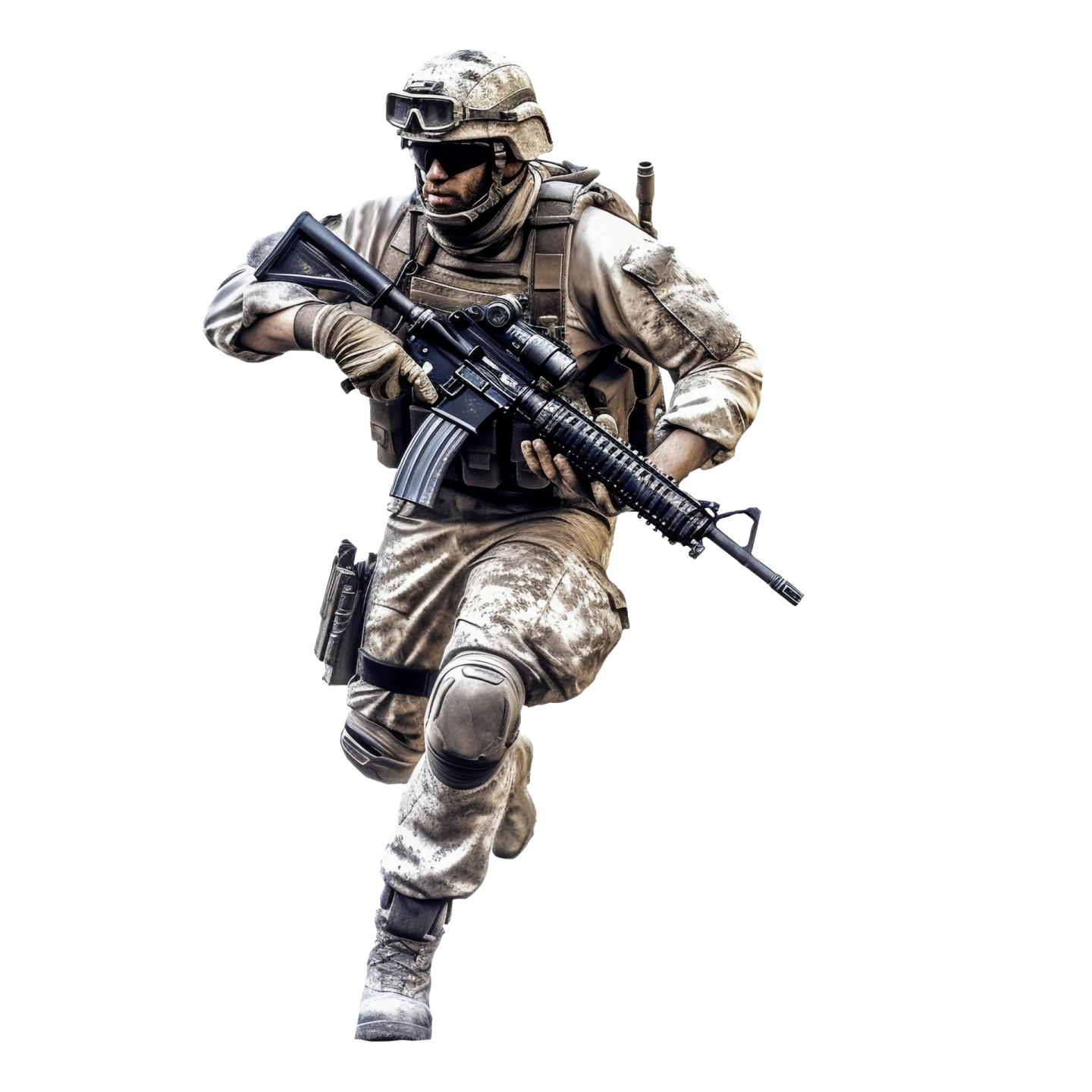 a soldier running with his rifle