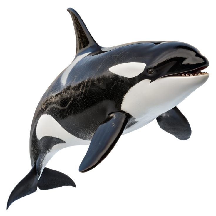 a black and white orca jumping in the air