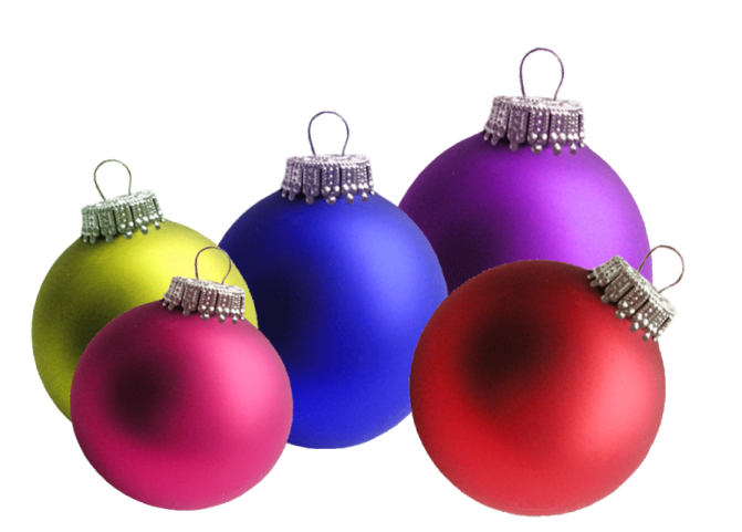 three colorful christmas ornaments on a white background