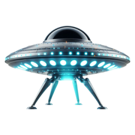 an alien spaceship flying over a white background