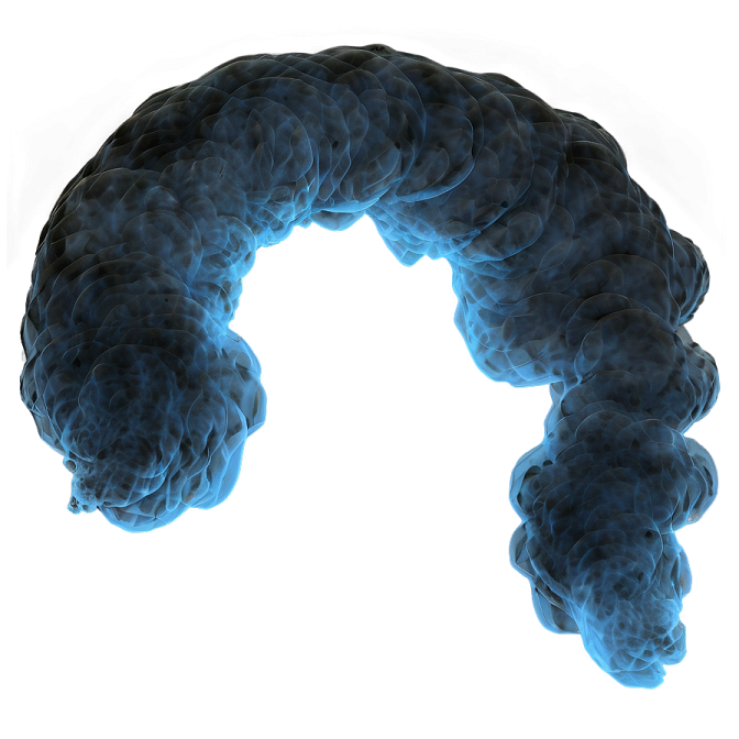 a blue smoke ring on a white background
