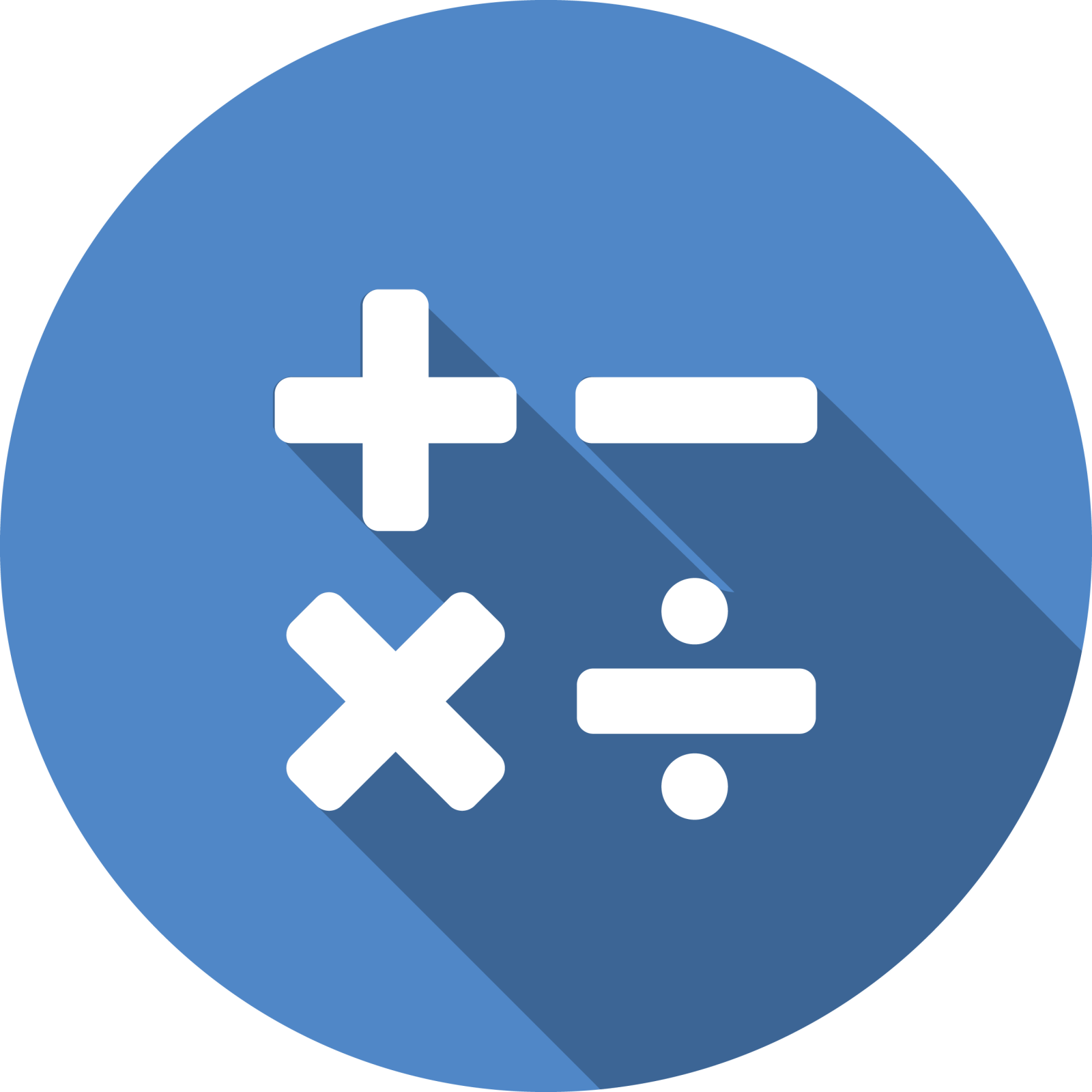 a blue circle with a white cross and a long shadow