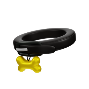 a black ring with a yellow dog bone on it
