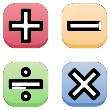 a set of four different colored square icons