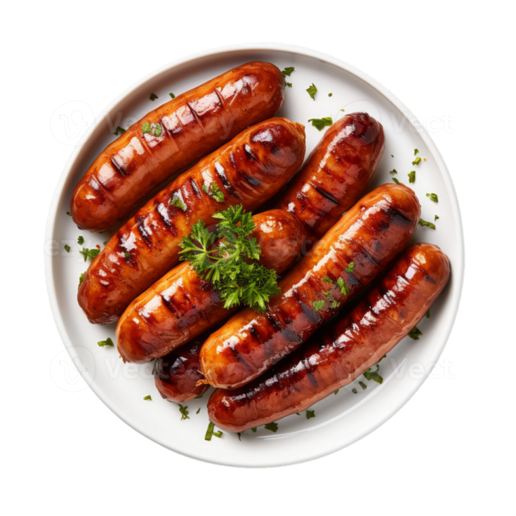 a plate of sausages on a white background