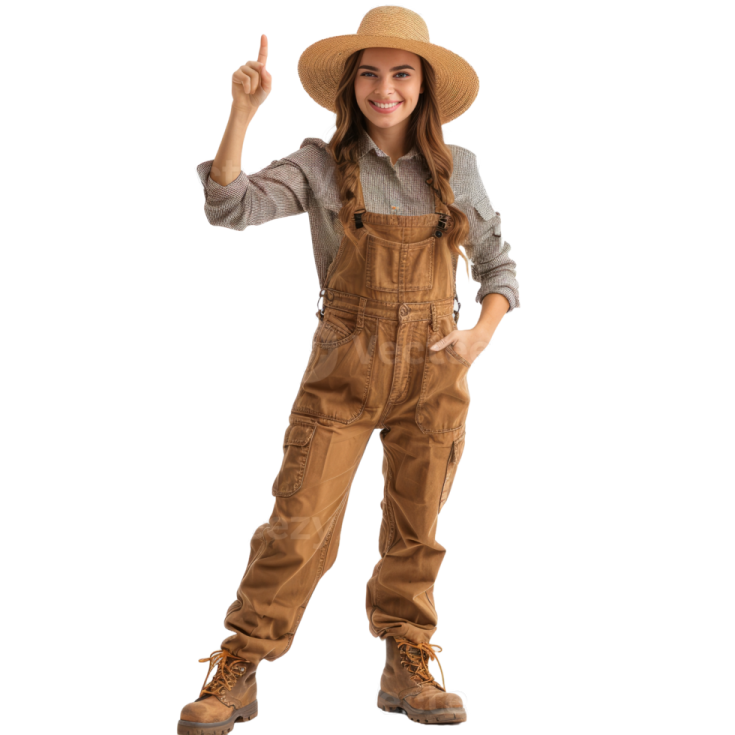 a little girl wearing a hat and overalls
