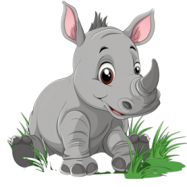 a cartoon rhino sitting in the grass