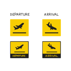 A yellow sign with the words departure, and departure