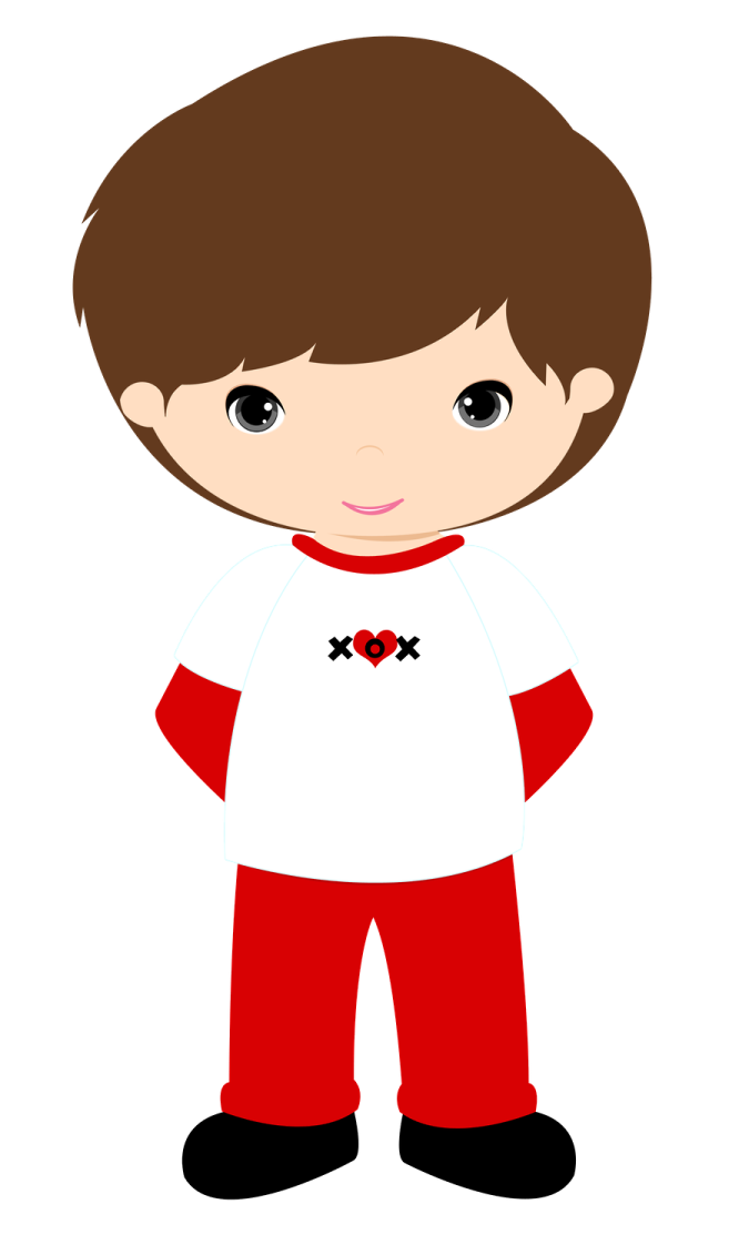 a boy wearing red pants and a white shirt