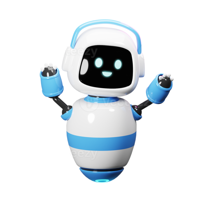 a cute little robot in a blue and white suit
