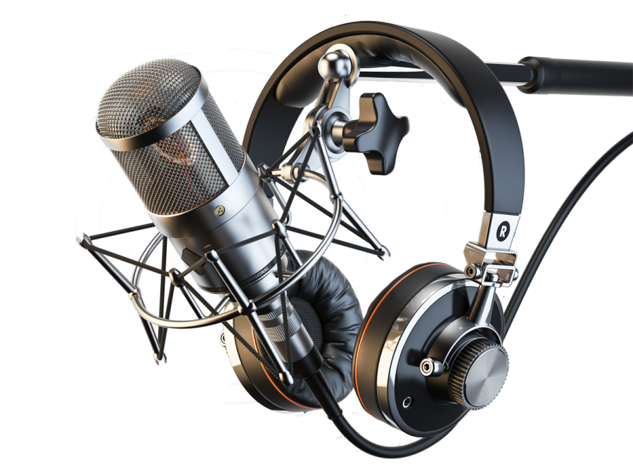 a microphone and headphones on a white background