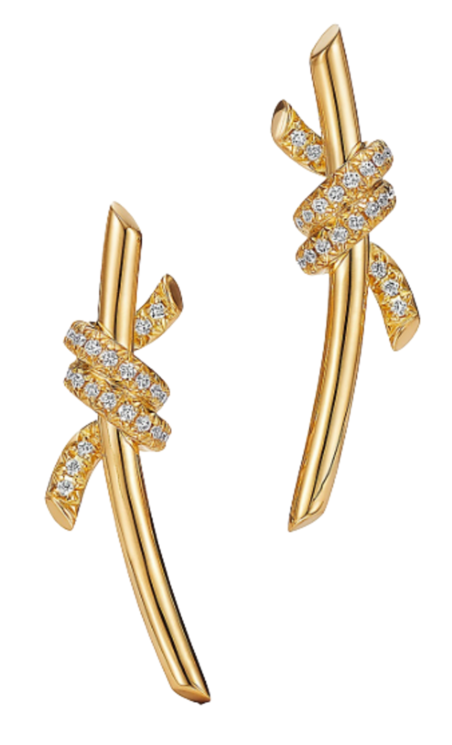a pair of gold earrings with diamonds