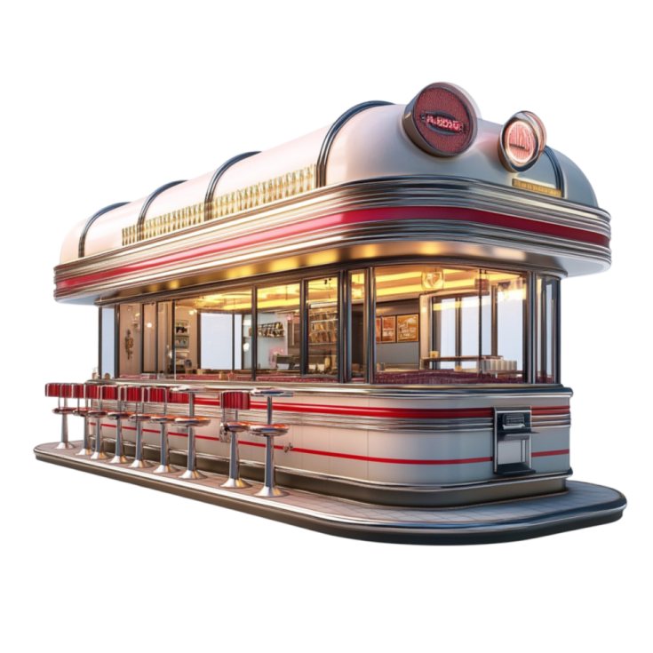 an old diner with red and white stripes