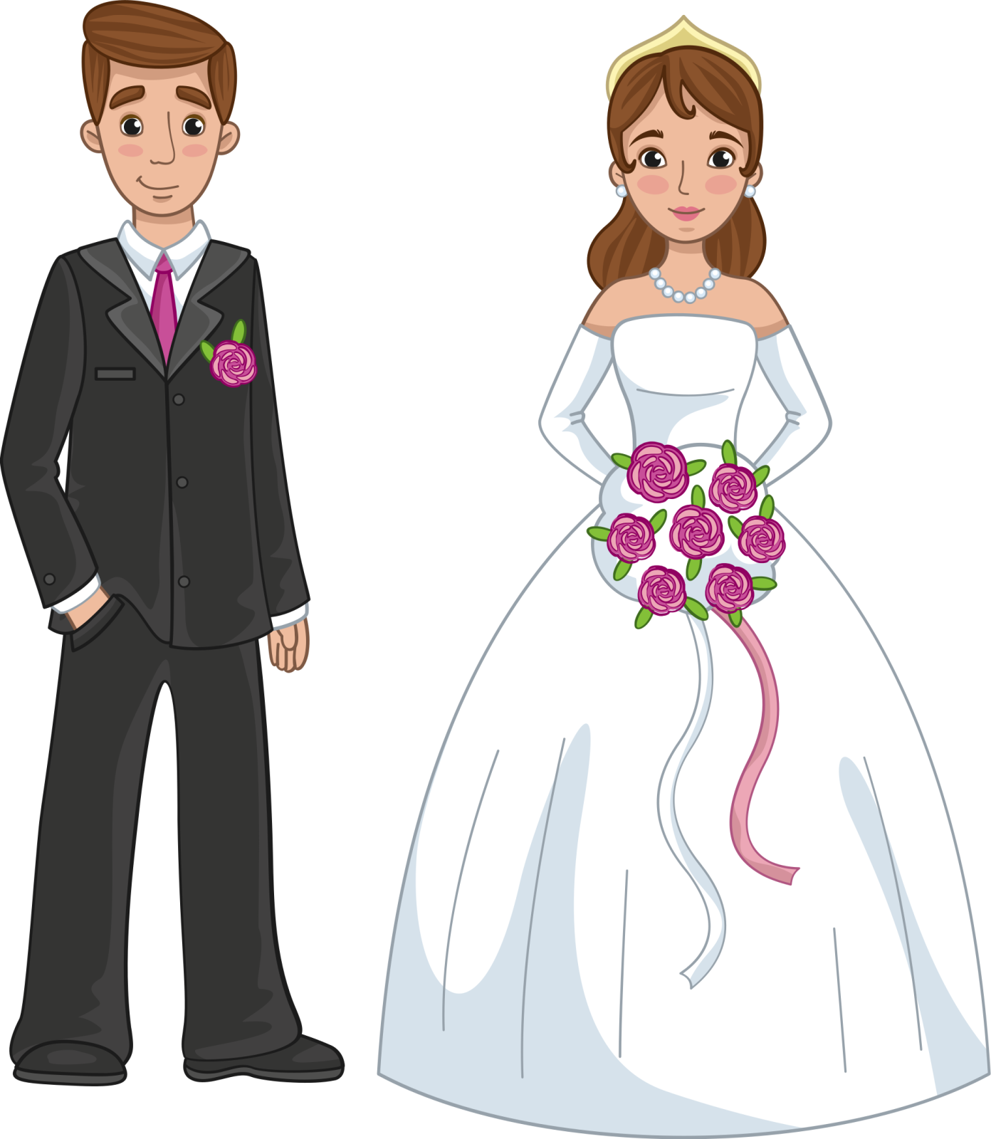a cartoon illustration of a bride and groom