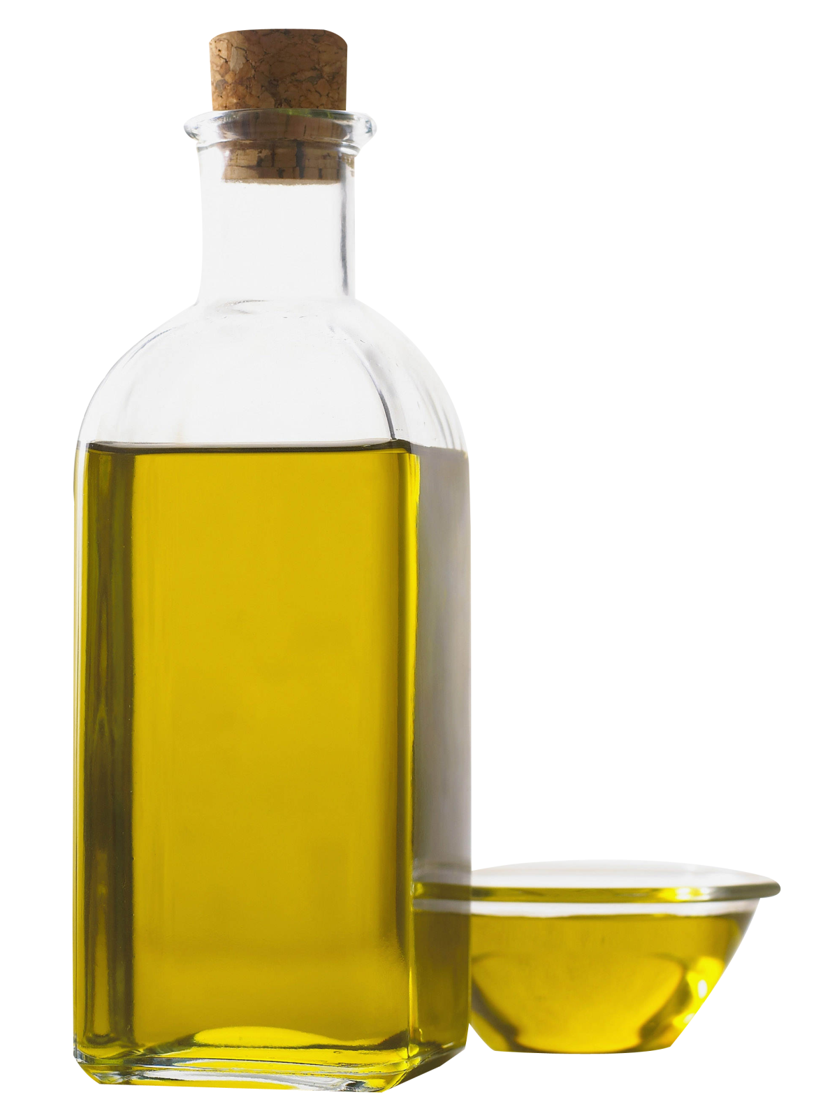 a bottle of olive oil next to a bowl