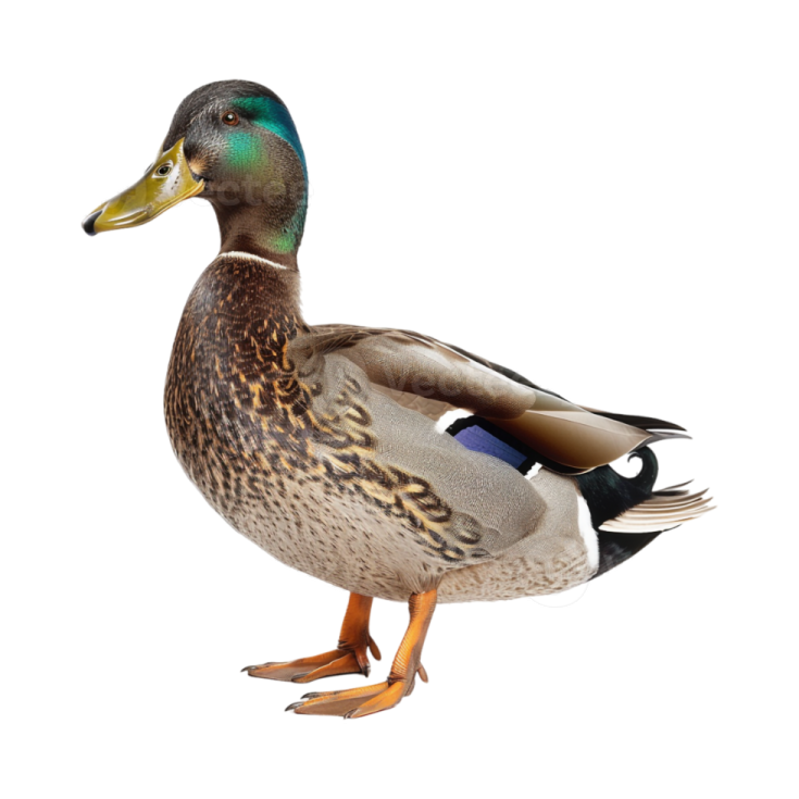a duck standing in front of a white background