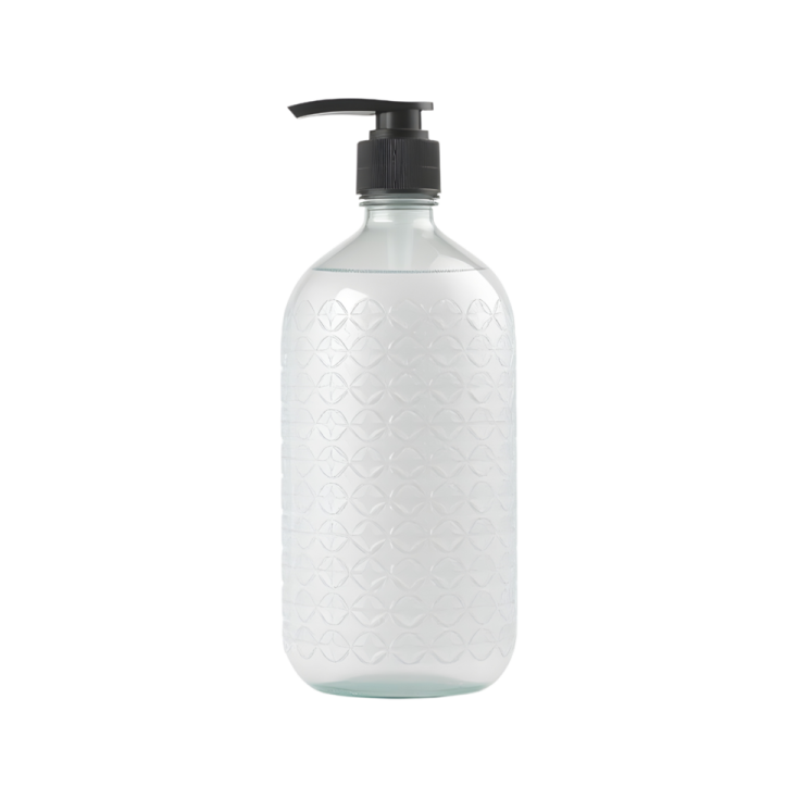 a white plastic bottle with a black pump