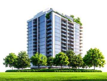 a building with trees in front of it