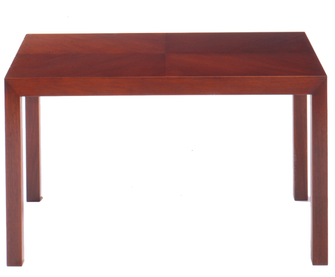 a small wooden table on a white background